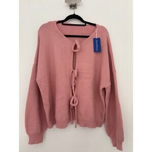 ChouYatou Pink Lace-Up Oversized Knit Sweater Size XL NWT